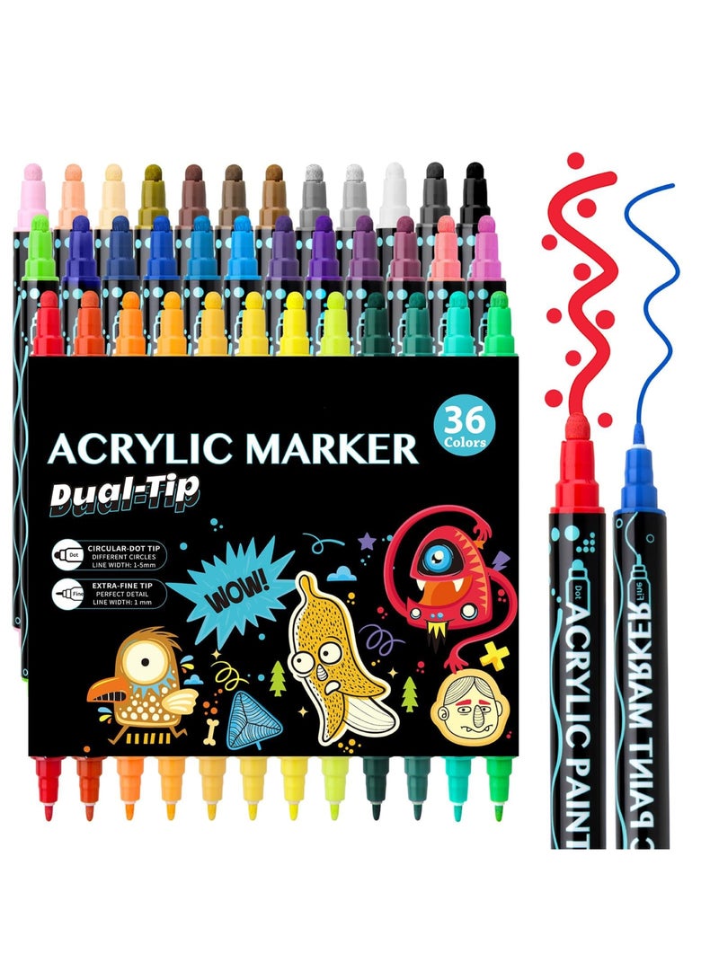 SYOSI 36-Color Acrylic Paint Markers, Dual Tip for Multi-Surface Art on Rock, Wood, Metal, and Canvas, Ideal for DIY Crafts and Professional Art Supplies - Image 1